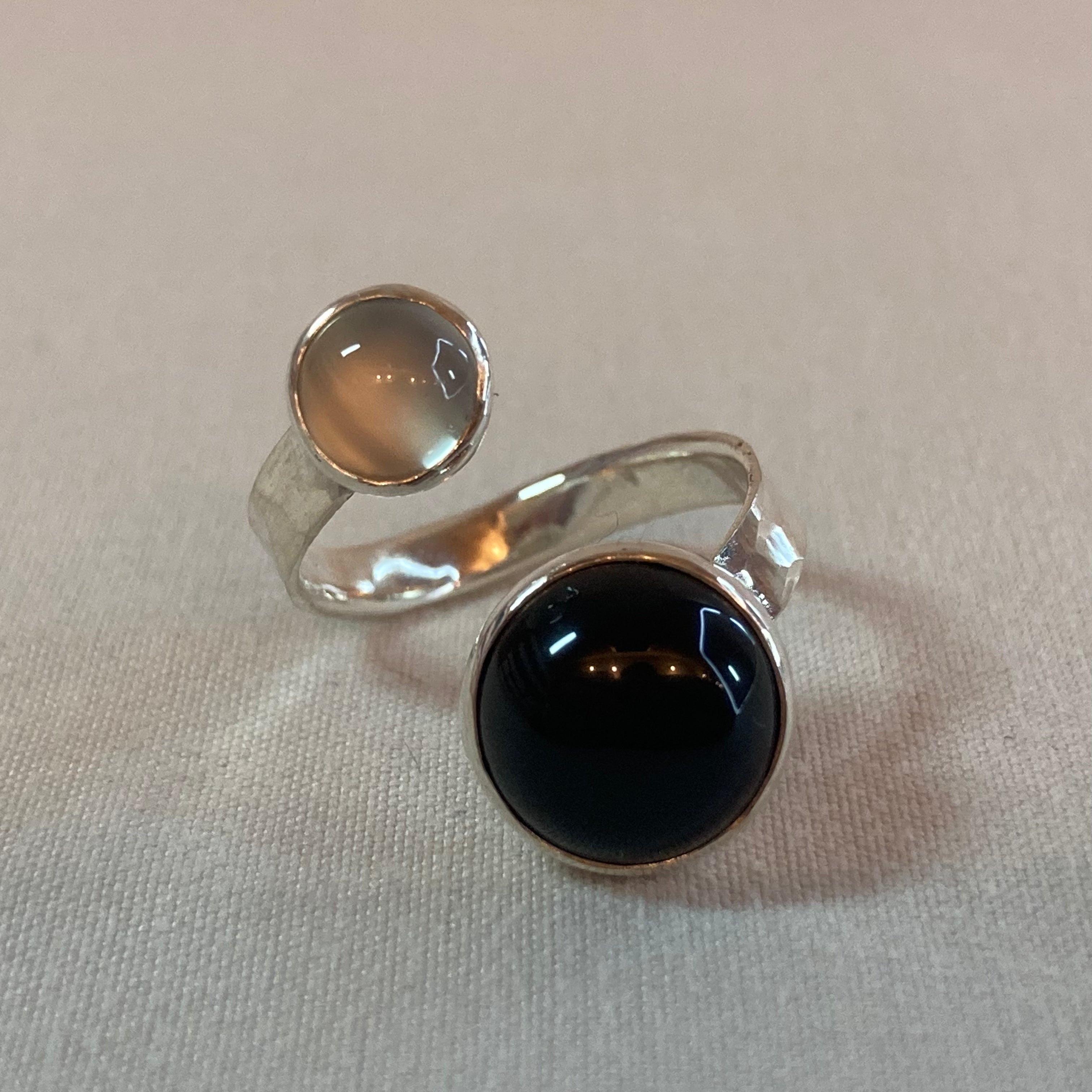 moonstone and onyx in silver ~ size 5